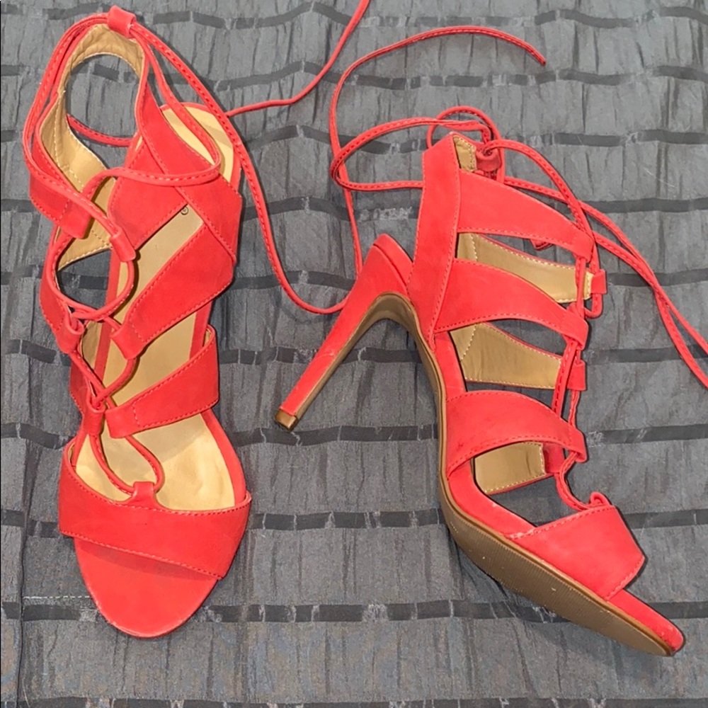 Red lace up heels